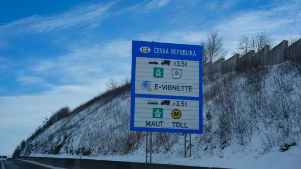 D8 motorway near exit 29 Roudnice nad Labem with traffic and Czech countryside